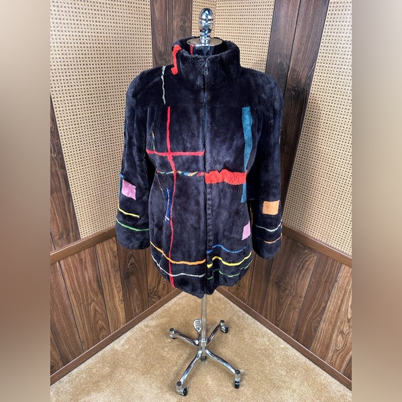 ZUKI DESIGNER NEIMAN MARCUS DYED INTARSIA SHEARED BEAVER FUR COAT JACKET MEDIUM